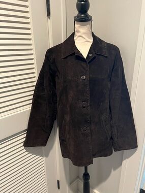 Eddie Bauer Dark Brown Suede Button-Front Jacket
